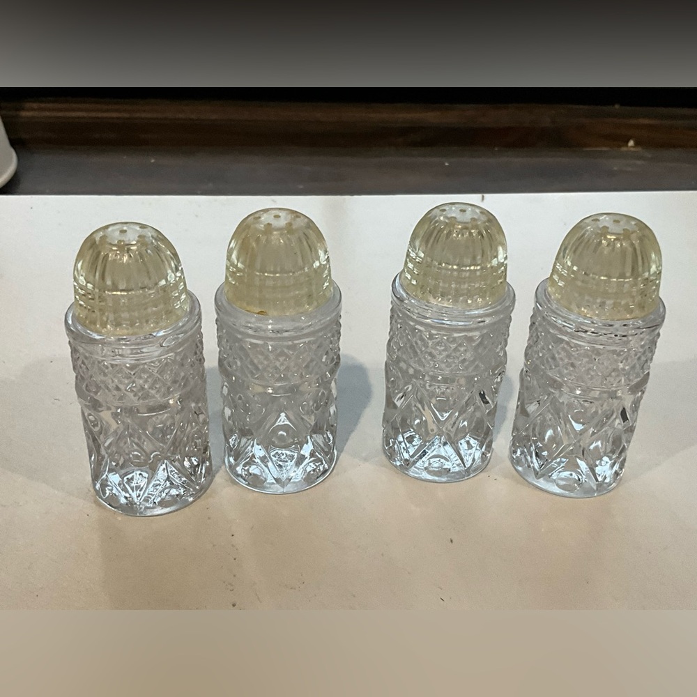 Vintage Pair of Two Glass Salt and Pepper Shakers with Plastic Lids